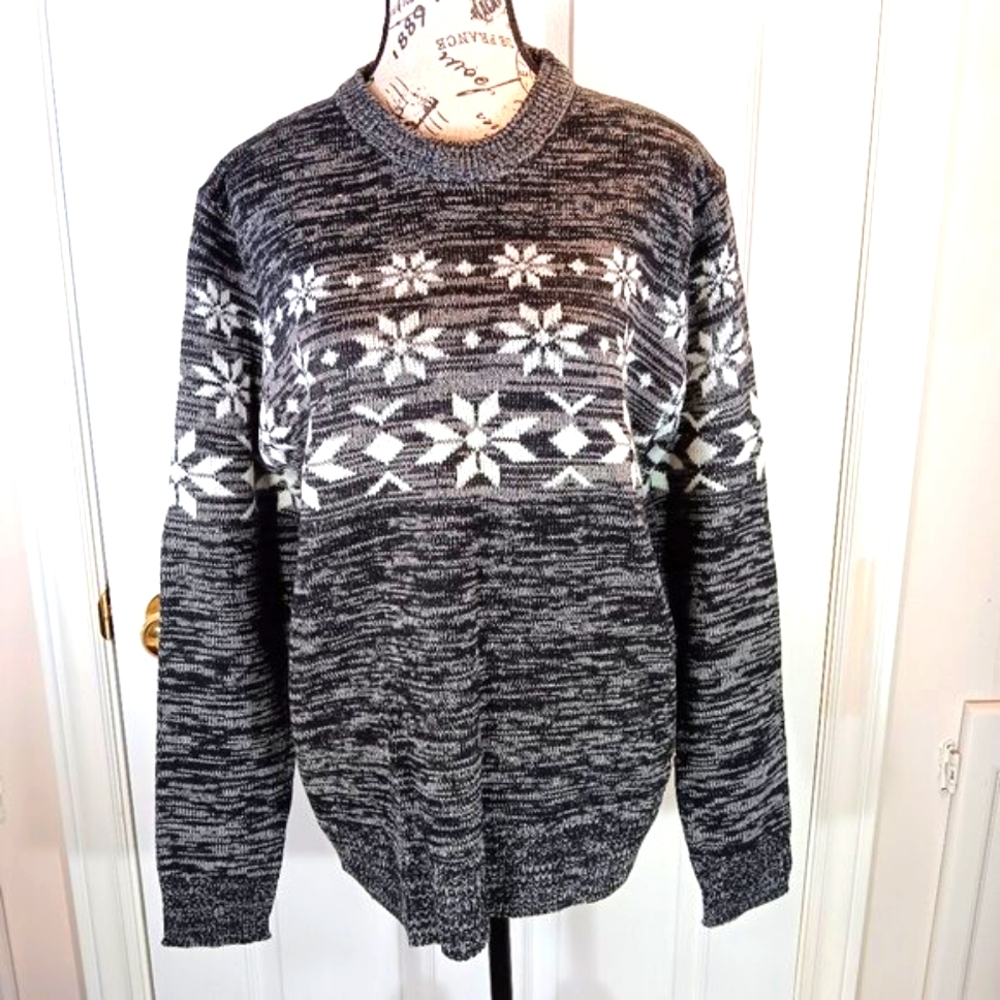 NWOT Canada Weathergear Women's Knit Sweater Snowflakes Graphic Gray Cream XL